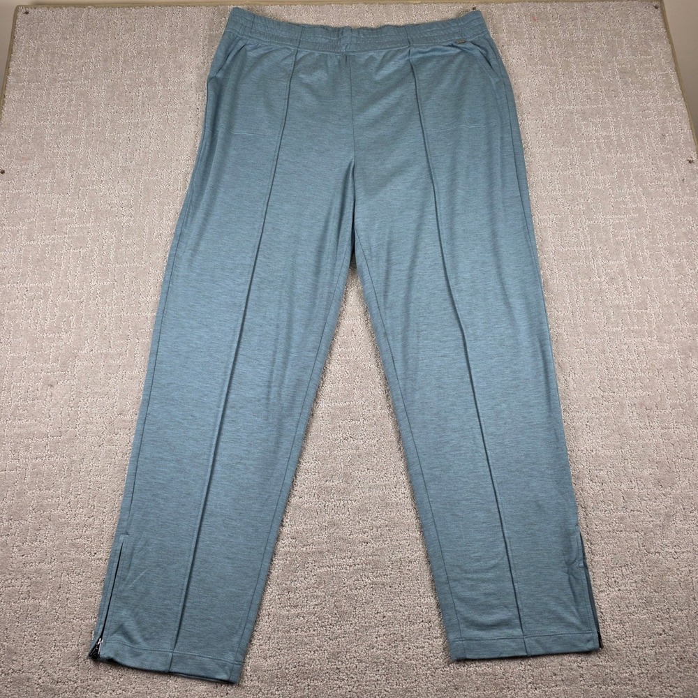 St John Sport Womens XL Blue Knit Pintuck Ankle Zip Pants Luxury Loungewear Cozy